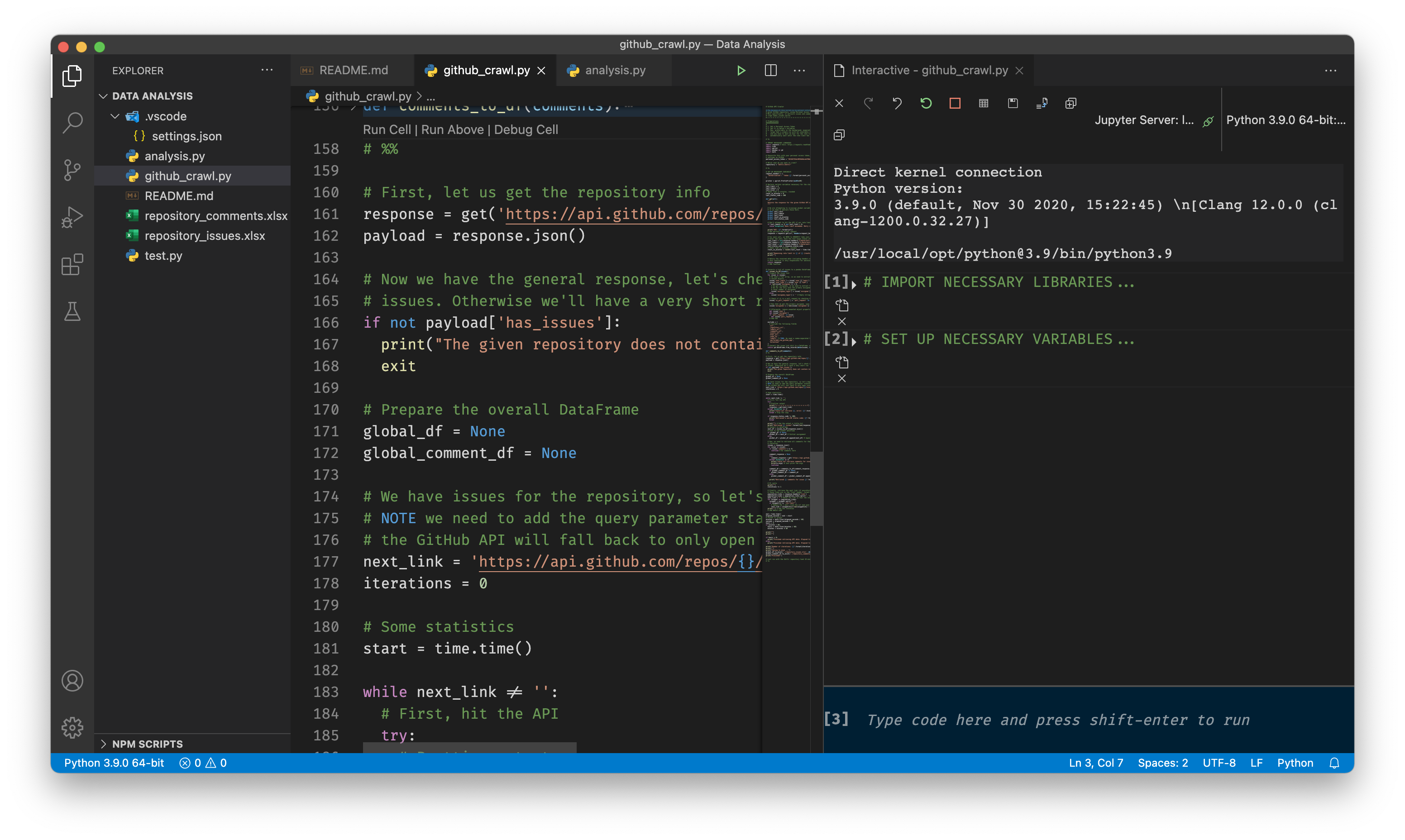 A view at VS Code with the Jupyter extension and a file loaded