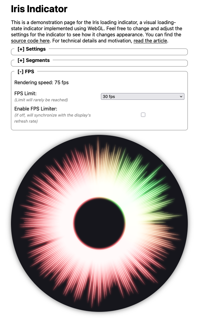 A screenshot of the Iris Indicator demo page A screenshot of the Iris Indicator demo page